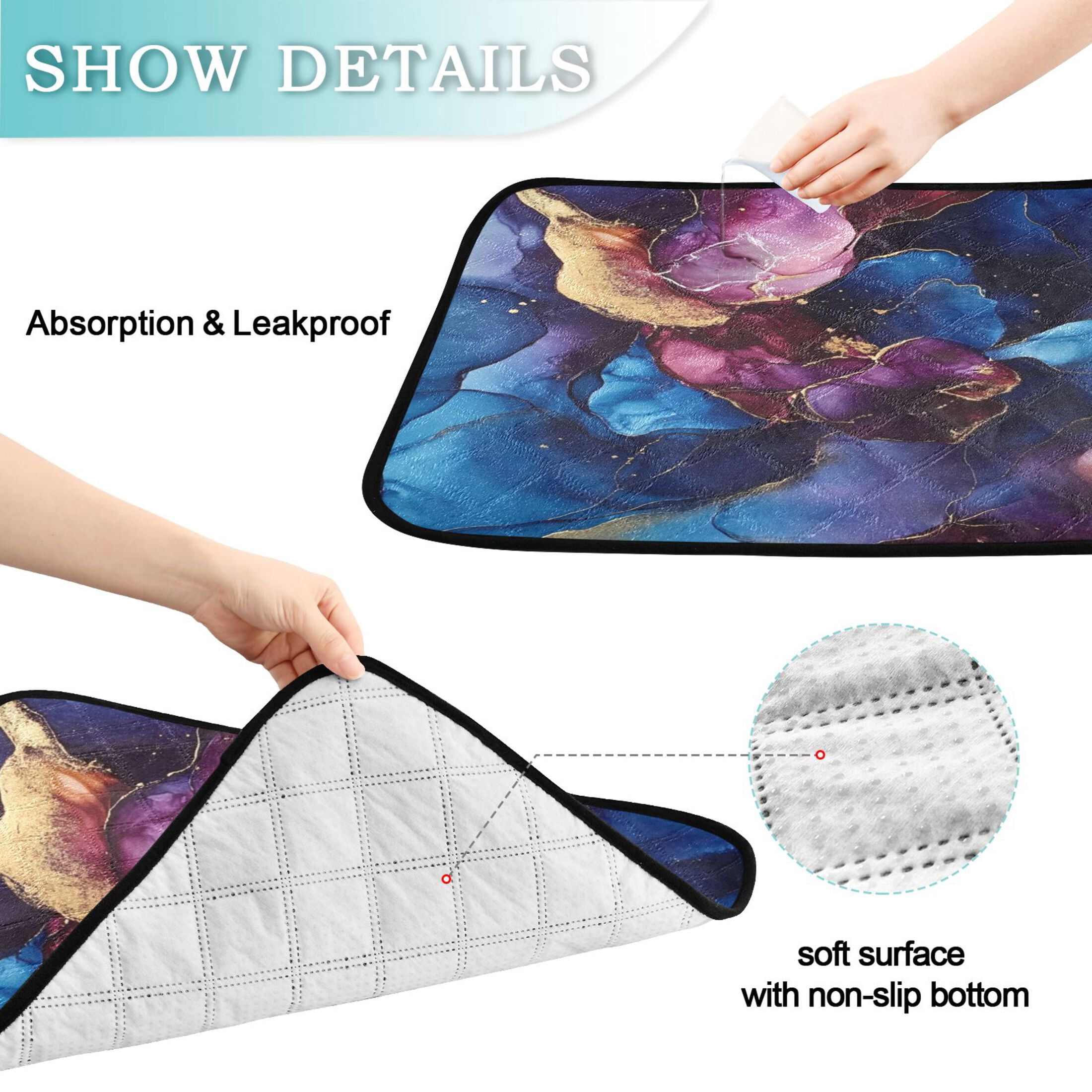 Qxltty Blue Gilt Marbles Cat litter Pads Pet Set of 3 Diaper Mats Center Anti-leakage Layer Absorbent Soft and Comfortable