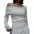 thumbnail image 3 of Arvbitana Women’s Off One Shoulder Knitwear   Pullover Long Sleeve Solid Color Ribbed Knit Dressy Blouse Slim Fit T-Shirts Fall Tops, 3 of 9