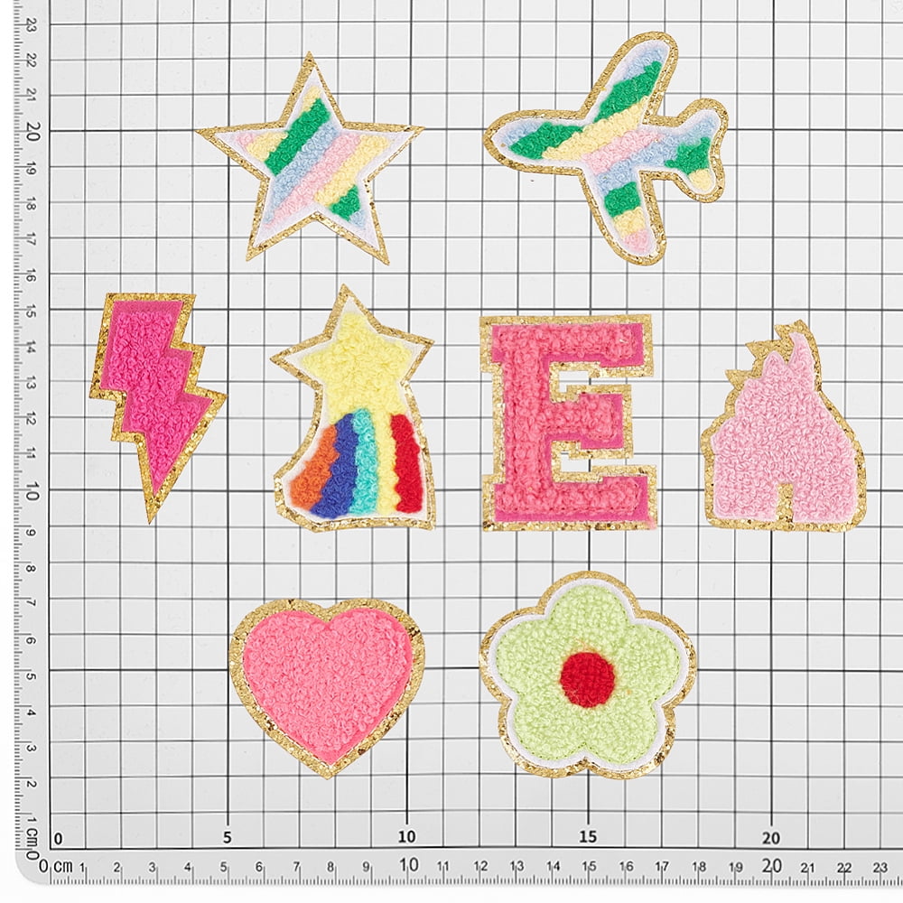 42pcs Chenille Patches Chenille Iron on Embroidered Patches Cute Self Adhesive Letter Patches Heart Patches Stick on Fabric Patches