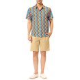 thumbnail image 2 of MODA NOVA Big & Tall Men's Summer Irregular Print Geometric Button Down Shirt Blue Orange M, 2 of 6