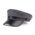 thumbnail image 1 of Gorras militares unisex con visera de cuero negra/gris oscuro más nuevas para hombres, mujeres, estudiantes, gorras planas ajustadas azul marino Drake, venta al por mayor, 1 of 5
