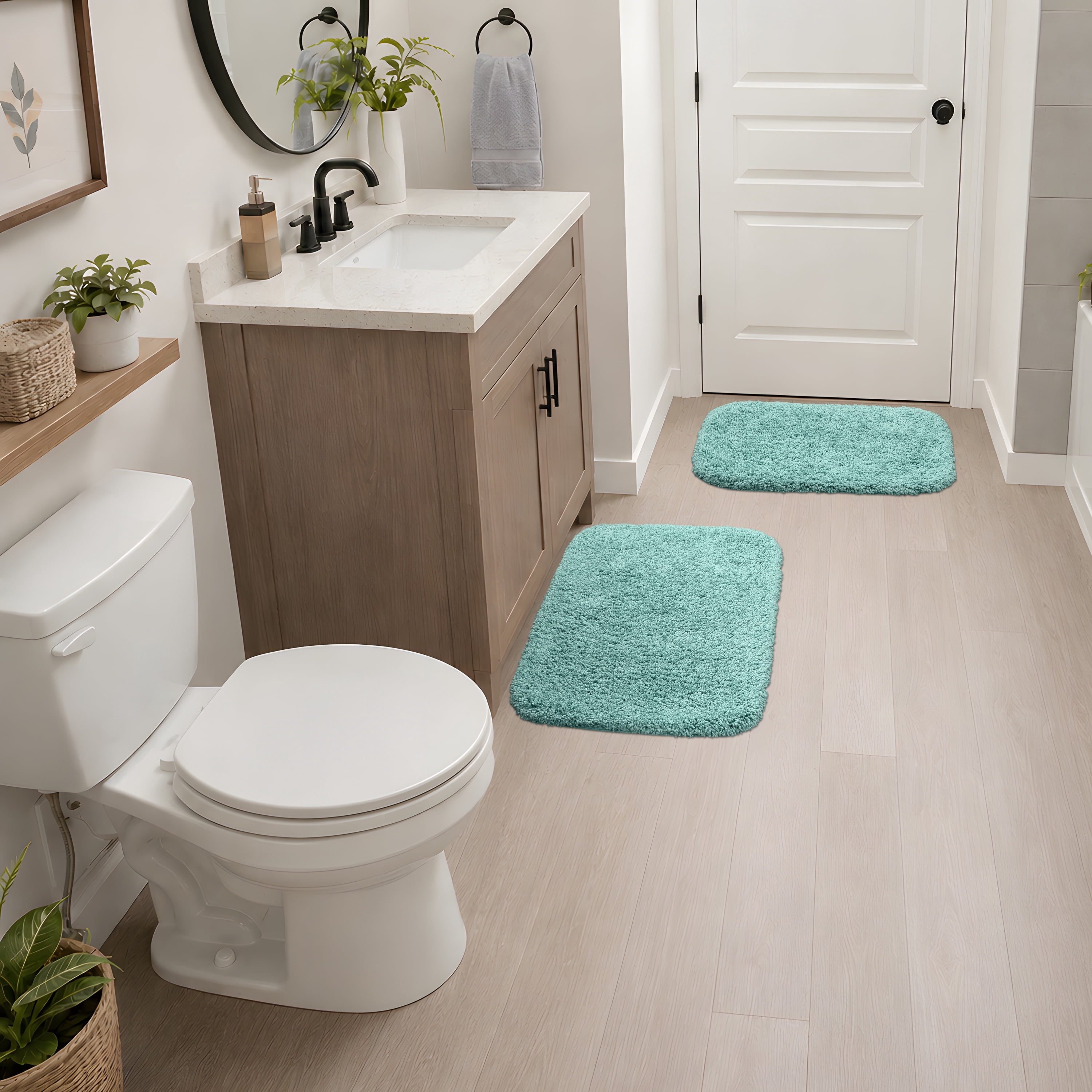 Garland Rug Serendipity Washable Nylon Bath Rug Set, 2 Piece Set (17"x24" Bath Rug, & 21"x34" Bath Rug) Sea Foam