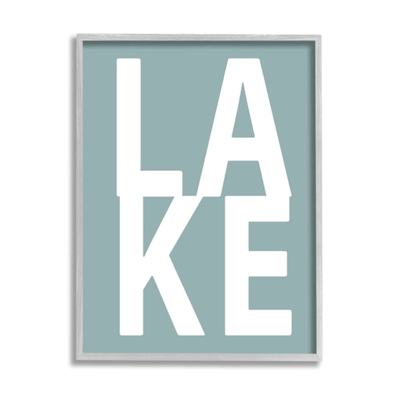 Stupell Lake Phrase Turquoise Letters Landscape Painting Gray Framed Art Print Wall Art