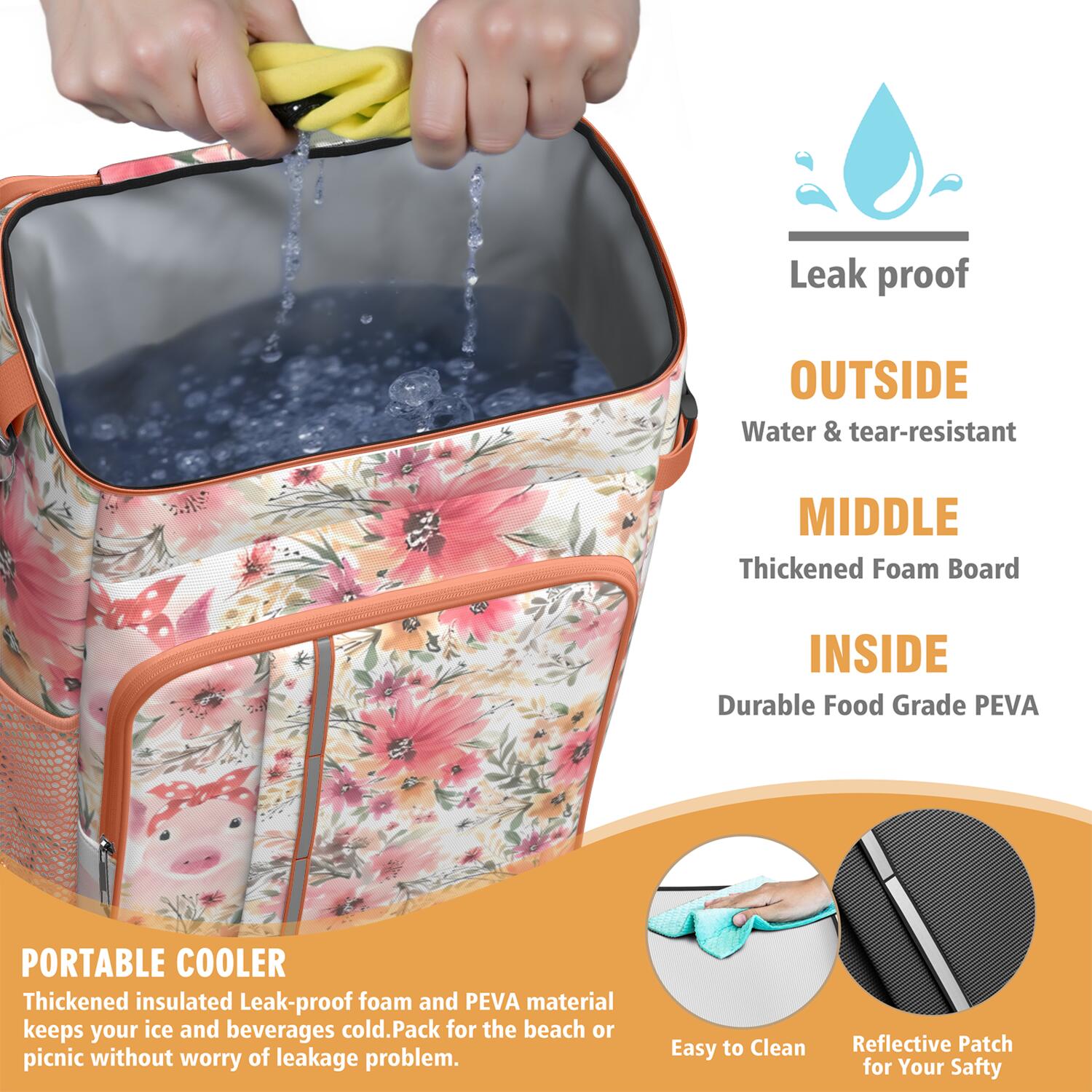 Travel Cooler Bag - Pioneer Flower Floral Print Pattern Camping Beer Cooler Backpack with Bottle Opener- Waterproof Insulated Picnic Backpacks - Cooler Bag for Beach
