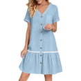 thumbnail image 2 of LIaqionyy Women Button down Dress Loose Summer Cotton Linen Dresses Short Sleeve Tunic Casual Sundresses, 2 of 7