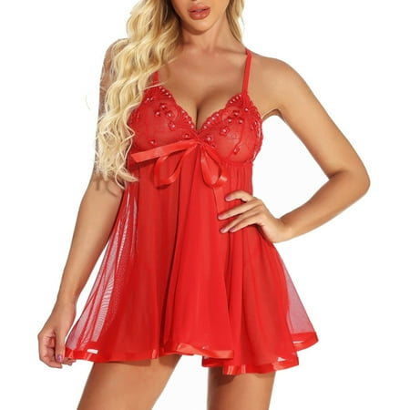 ZHUGeLI Sexy Lingerie for Women Spaghetti Strap Bow Tulle Lace Nightgowns Wedding Nightie Bridal Nightdress S-6XL