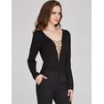 thumbnail image 3 of Camii Mia Womens Sexy Bodysuit Deep V Neck Long Sleeve Jumpsuit Romper Tops, 3 of 8