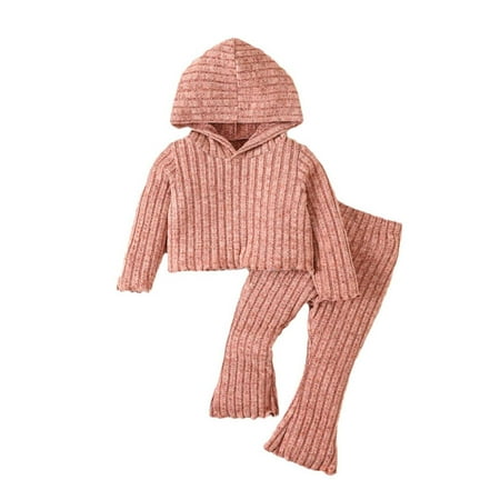 

TAIAOJING Baby Boy Girl Christmas Outfit Toddler Long Sleeve Ribbed Hooded T Shirt Pullover Tops Bell Bottoms Pants Outfits 12-18 Months