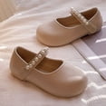thumbnail image 7 of Girls Mary Jane Shoes with Pearl Strap, Closed Toe Dress Flats for Toddler/Little Girls Beige 11, 7 of 7