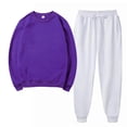 thumbnail image 2 of 2PCS Outfits Men's And Women's Sports Tracksuits Long Sleeve Crewneck Solid Color Pullover Hoodless Sweatshirt And Sweatpants Fall Winter Suit&nbsp; Purple M, 2 of 3