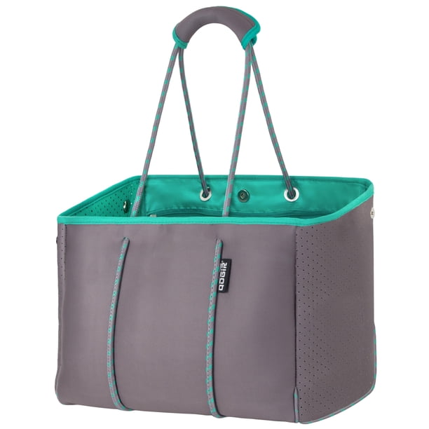 Bolso de Playa Tote QOGiR Neopreno Multipropósito Gris Medio/Verde L