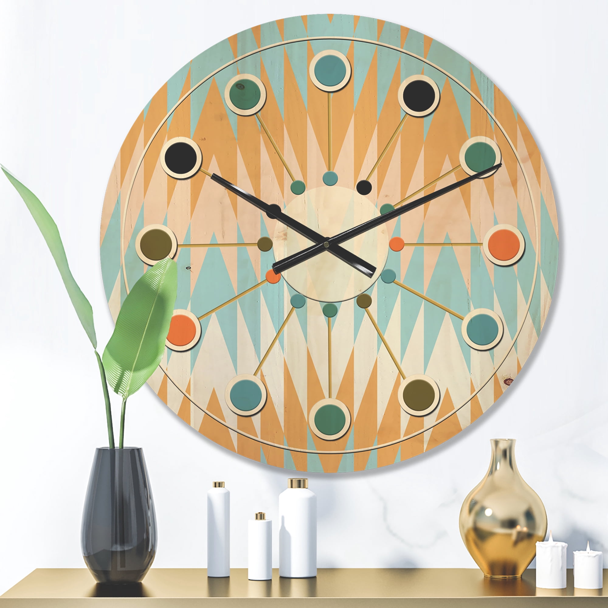 Designart 'Abstract Retro Design XI' Mid-Century Modern Wood Wall Clock