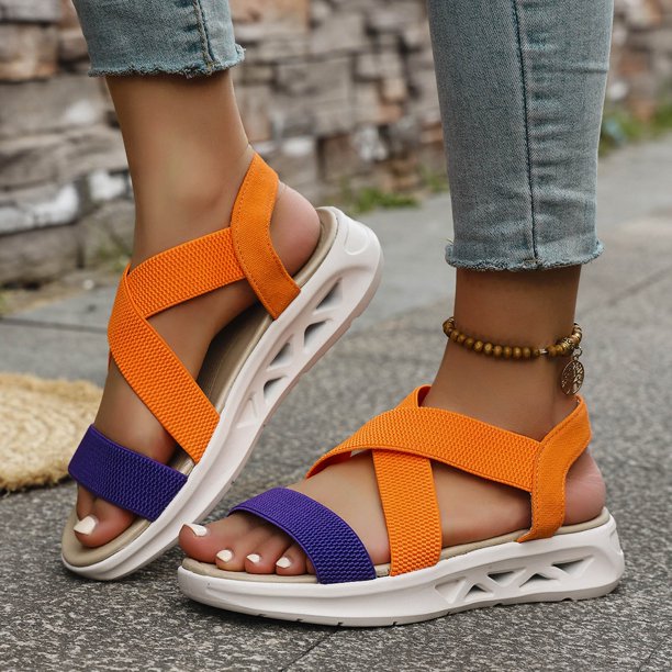 MKLEKYY Sandalias de Playa para Mujer, Sandalias de Playa Elásticas Transpirables de Moda de Verano para Mujer Con Tela de Patchwork