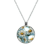 Daisy Women's Glass Circular Pendant Necklace - Unique Jewelry Piece for Everyday Wear