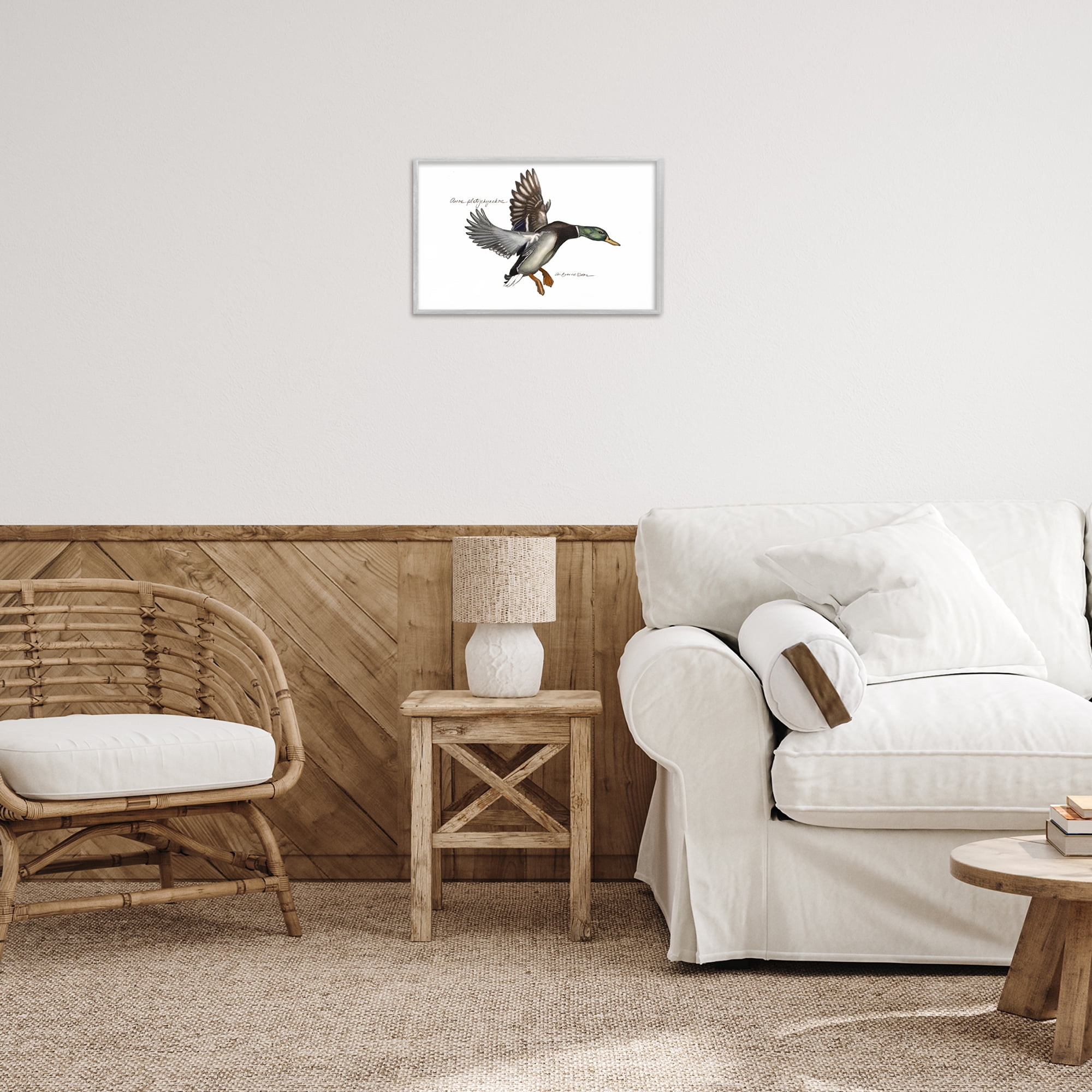 Stupell Industries Flying Mallard Duck Animals & Insects Painting Gray Framed Art Print Wall Art, 18 x 12