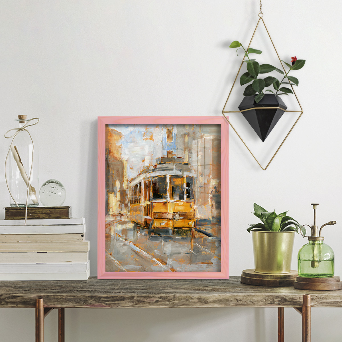 Day Trolley II - Framed Print w/glass - Sunset Pink