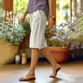 thumbnail image 5 of HongQid Linen Blend Capri Pants for Women Elastic Waist Gingham Print Casual Summer Cropped Trousers With Side Pockets,XL, 5 of 7