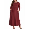thumbnail image 2 of Mengpipi Women's Plus Size Casual Long Sleeve Crewneck Dress Flowy Tiered Loose Maxi Dress with Pockets 1X-5X, 2 of 8