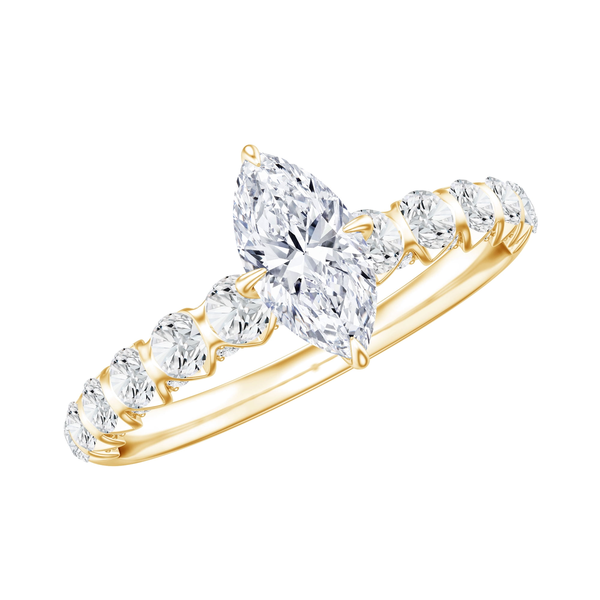 Rosec Jewels 1.57 Ct Marquise Moissanite Ring (D-VS1 Quality) - 925 Silver Hallmark Engagement Ring with Side Stones - Ready to Gift, US 5.00