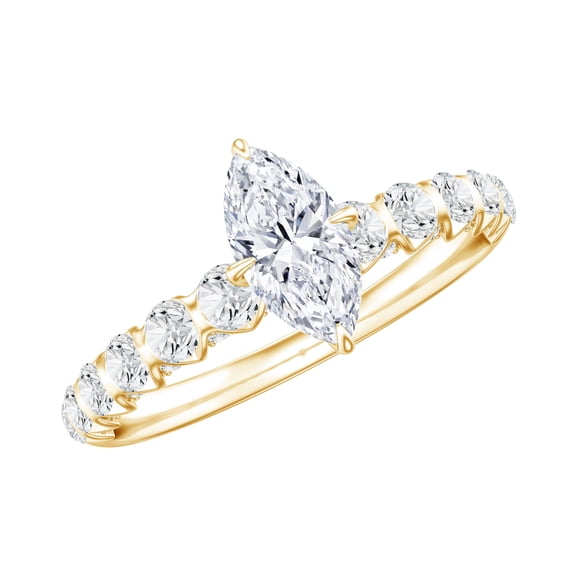 Rosec Jewels Silver Moissanite Ring (D-VS1 Quality) - Marquise Engagement Ring with Side Stones - Stamped 925 Sterling Ring, US 7.50