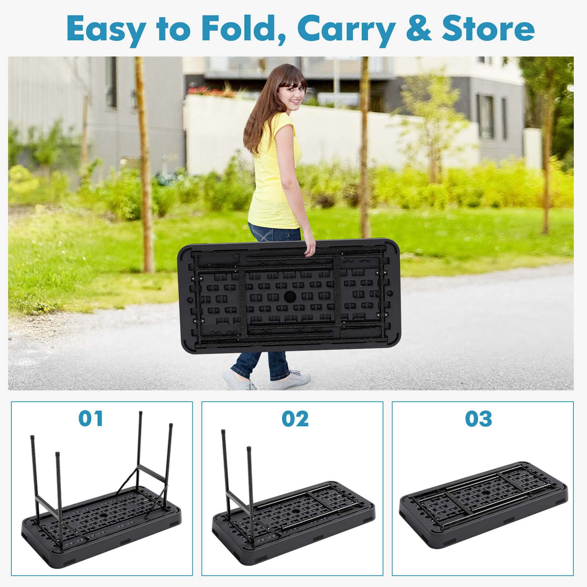 Costway 4 Foot Party Ice Cooler Folding Table Plastic with Matching Skirt Black