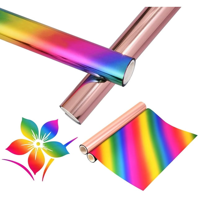 2 rollos de papel holográfico para estampación en caliente, hojas autoadhesivas de transferencia de calor arcoíris, hojas de oro rosa para bricolaje