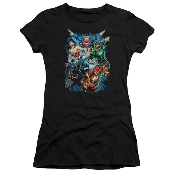 Jla - Jl Assemble - Juniors Teen Girls Cap Sleeve Shirt - Large