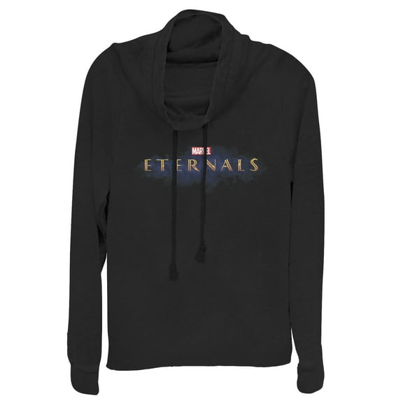 Junior's Marvel Eternals Movie Logo  Cowl Neck Sweatshirt Black 3X Large