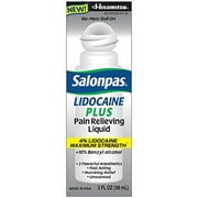 Salonpas LIDOCAINE PLUS Pain Relieving Liquid 4% Lidocaine Maximum Strength 3 oz (Pack of 6)