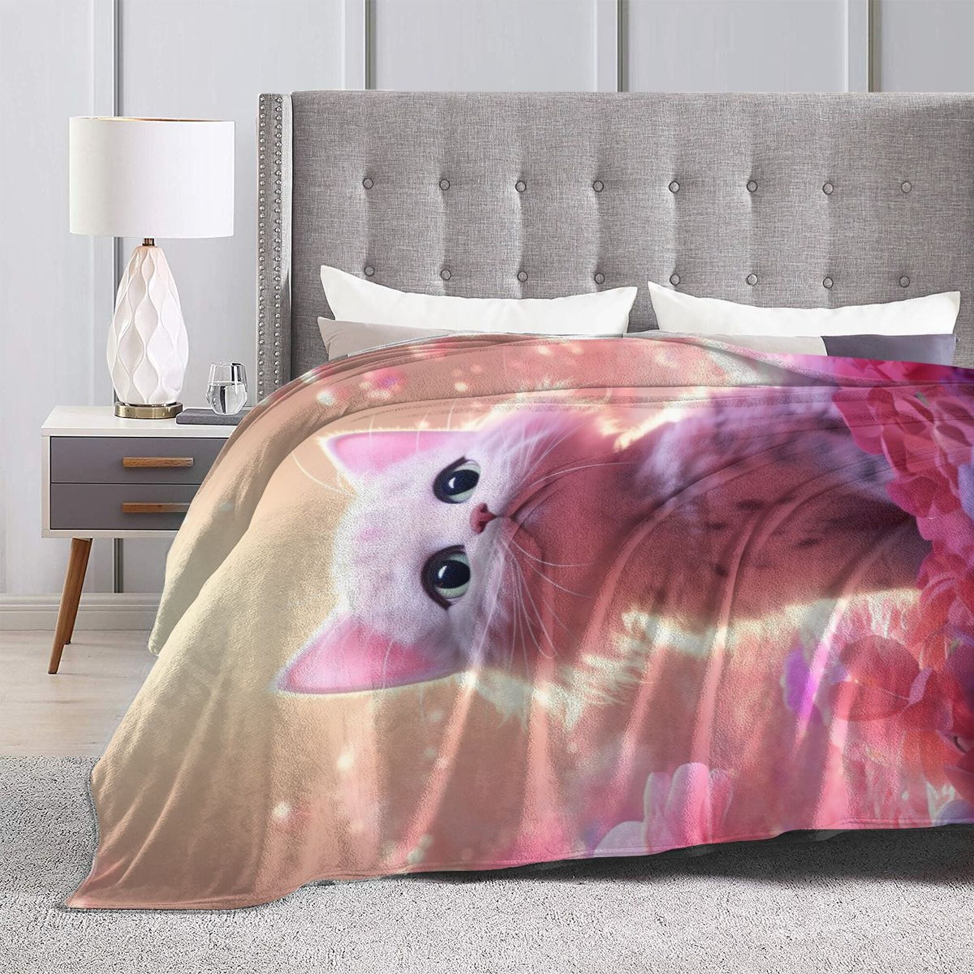 DouZhe Ultra Soft Micro Fleece Lightweight Flannel Bed Blanket Cute Pink Domestic Cat Print Cozy Warm Throw Blankets 60 x50 Walmart