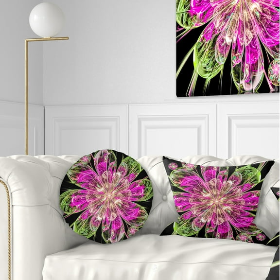 Designart Perfect Fractal Flower in Pink and Green - Floral Throw Pillow - 12x20