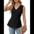 thumbnail image 3 of Camisetas de Tirantes de Verano para Mujer, Blusas Elegantes e Informales, Conjuntos de Trabajo, Camisetas Sin Mangas con Peplum, Negras, Talla XL, 3 of 9