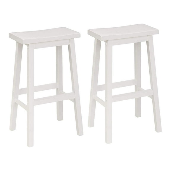 Saddle-Seat 29 Inch Kitchen, Table, & Bar Counter Stool, White, Set of 2