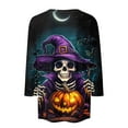 thumbnail image 4 of WTOBBY Women's Halloween Print Round Neck Fashion Top with 3/4 Sleeve, Casual Loose Fit Blouse for Fall Season, Comfortable Daily Wear and Holiday Apparel,Navy M, 4 of 5