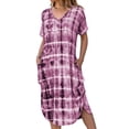 thumbnail image 1 of Robe Longue à Manches Courtes pour Femmes Décontractée avec Poches Tunique Col en V Imprimée Robe Chemise d'Été Plage Boho, 1 of 2
