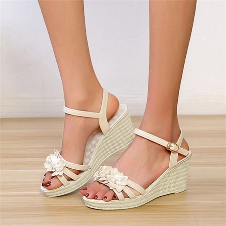 

Spring And Summer Women s Fashion Open Toe Wedge Heel Rhinestone Flower Sandals Casual Shoes