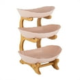 thumbnail image 5 of 3-Tier Fruit Bowl with Bamboo Wood Stand, Beige Snack Dessert Cake Tray Serving Plate Rack, 5 of 22