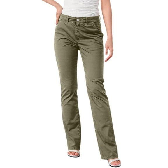 Bmisegm Stylish Women's Casual Pants Straight Leg Trousers with Button Closure and Pockets Ideal for Work and Daily Wear Light Green M