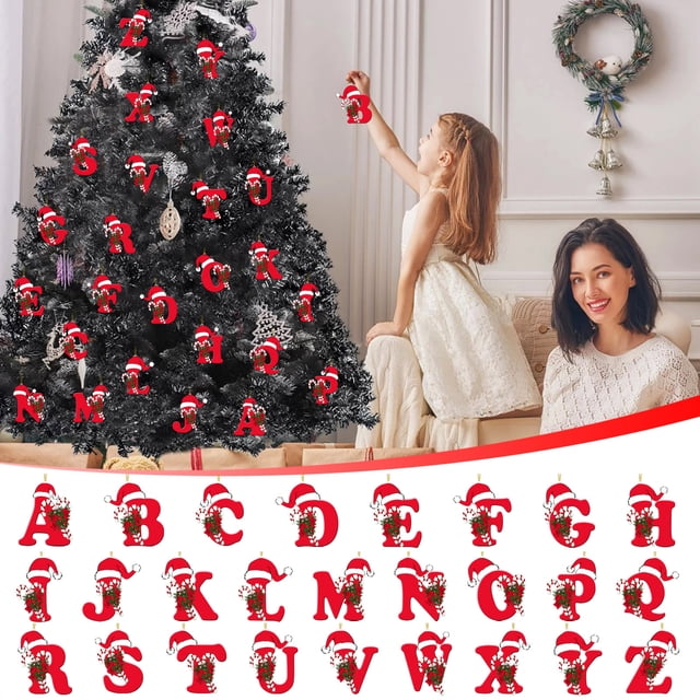 Colgante Navideño Acrílico 2D con Letra Inicial | Regalo Decorativo | Colgantes para Fiestas Navideñas | Adornos Colgantes de Invierno | Tamaño 8 Cm