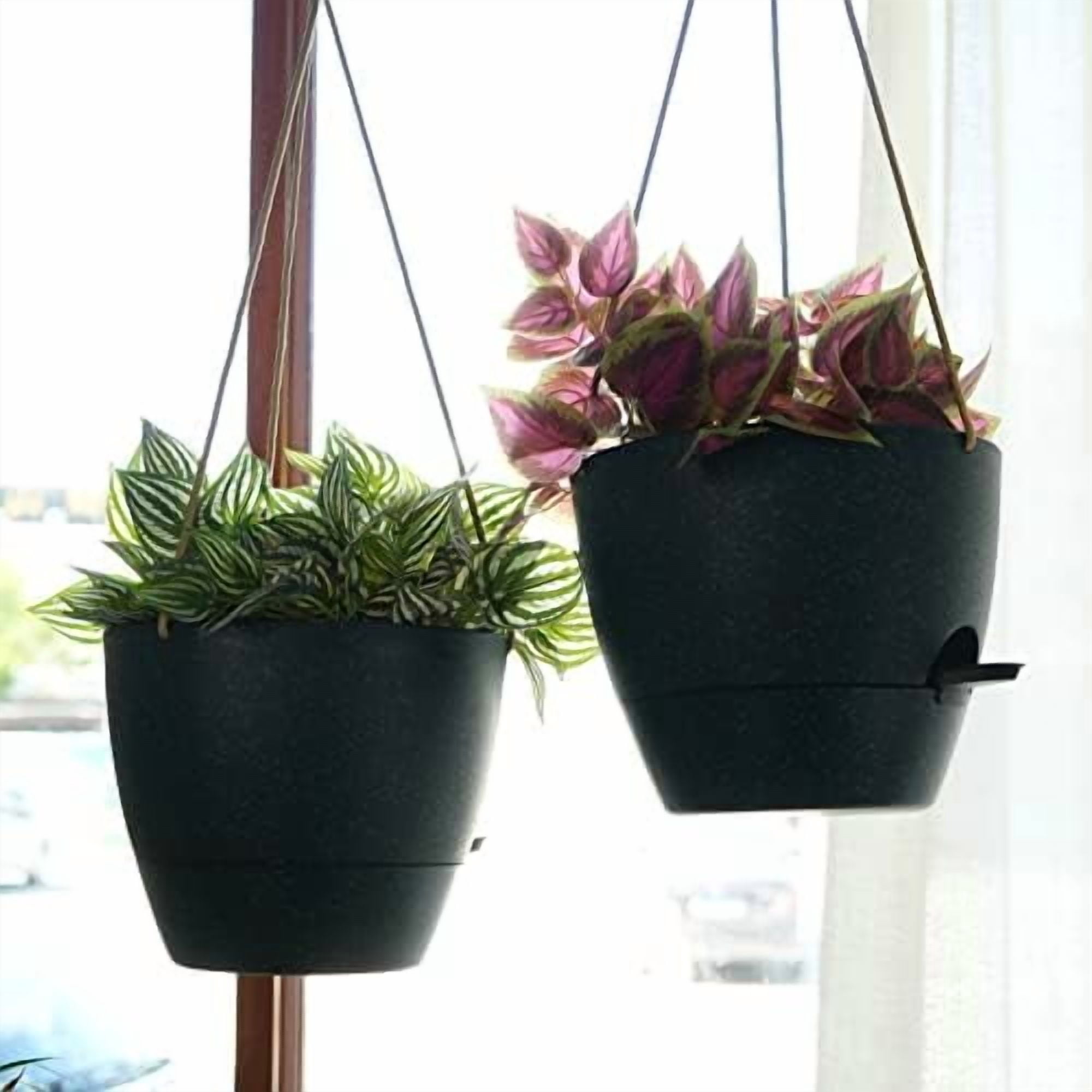 10 Inch Self Watering Hanging Pots, 2 Pack Hanging Planters with 40oZ Deep Reservior for Indoor Outdoor Plants Flowers, Black Speckles
