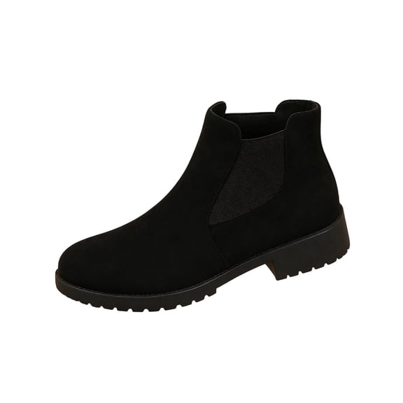 DeHolifer Women's Casual Boots Slip-On Rounde Toe Suede Lug Sole Oversized Ankle Boots