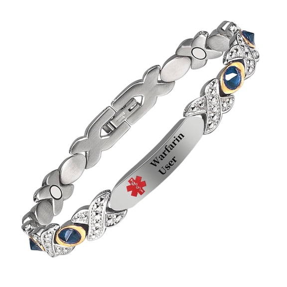 Metaljc Magnetic Stainless Steel Medical Alert ID Bracelet for Women, , Engraved Warfarin User
