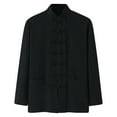 thumbnail image 2 of Mens Shirts Long Sleeve Cotton Linen Retro Mandarin Collar Chinese Button Blouse Tops with Pockets, 2 of 7