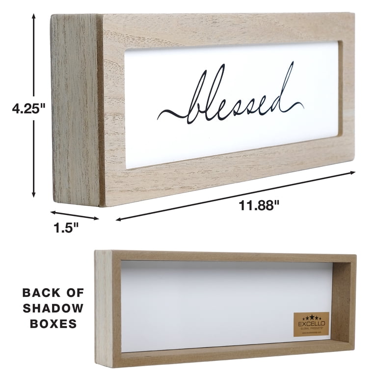 2-Pack Light Wood Shadow Box Signs - "Live" & "Laugh" - White & Black Script, 4.25" X 11.88"