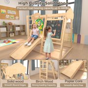 Kidsbuddy 9-in-1 Indoor Jungle Gym, Indoor Playground for Kids, Gym Equipment, Wooden Climber Set with Swing, Slide, Monkey Bars,Climbing Neting&Ladder, Dart Board(Car Pattern With Side Ladder)