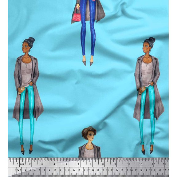 Soimoi Cotton Jersey Fabric Women Group Print Sewing Fabric Yard 58 Inch Wide