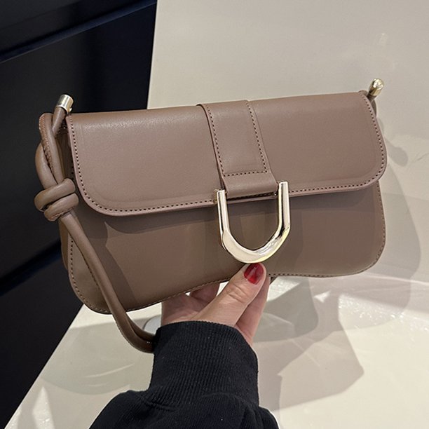 Bolso de axila para mujer Bolso de compras simple de color sólido retro de cuero de PU (marrón)