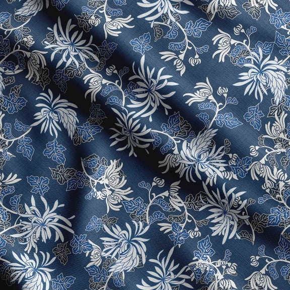 Soimoi Chinese Floral Print, Silk Fabric, Decor Sewing Fabric by The Yard 42 Inch Wide,Decorative Fabric for Shirts Suits Ties, Blue