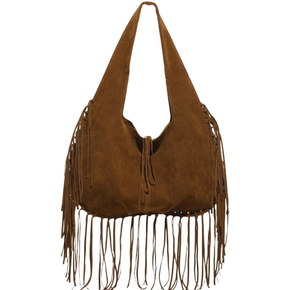 Slouchy Large Tassels Suede Shoulder Bags for Women Retro Handbag Winter Tote Purses