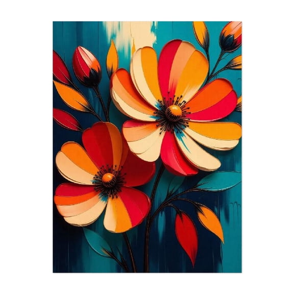 Vibrant Abstract Blooms - Painting Floral Modern Art Abstract Botanical Flowers Unframed Wall Art Print 5 x 7 inches